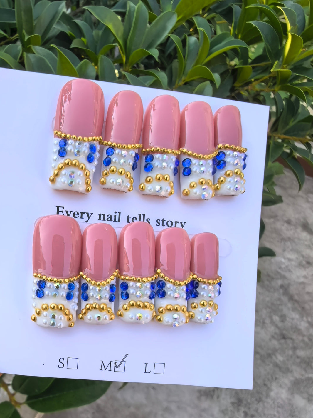 Bling Baroque Pearl Gem French Press On Nails | Handmade Designer Stick On Nails