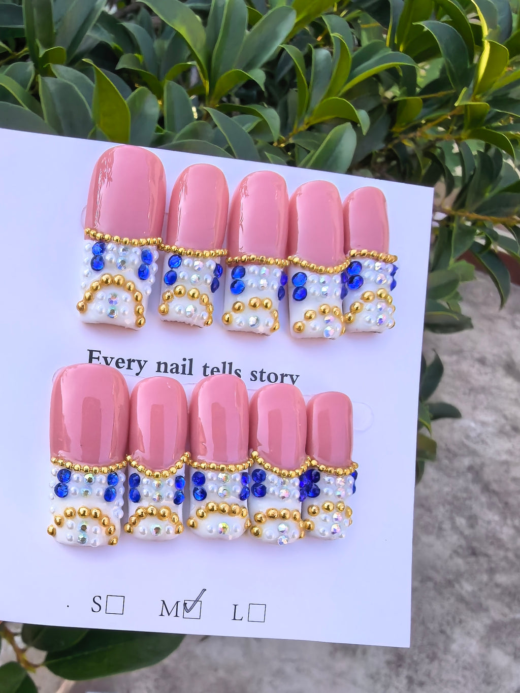 Bling Baroque Pearl Gem French Press On Nails | Handmade Designer Stick On Nails