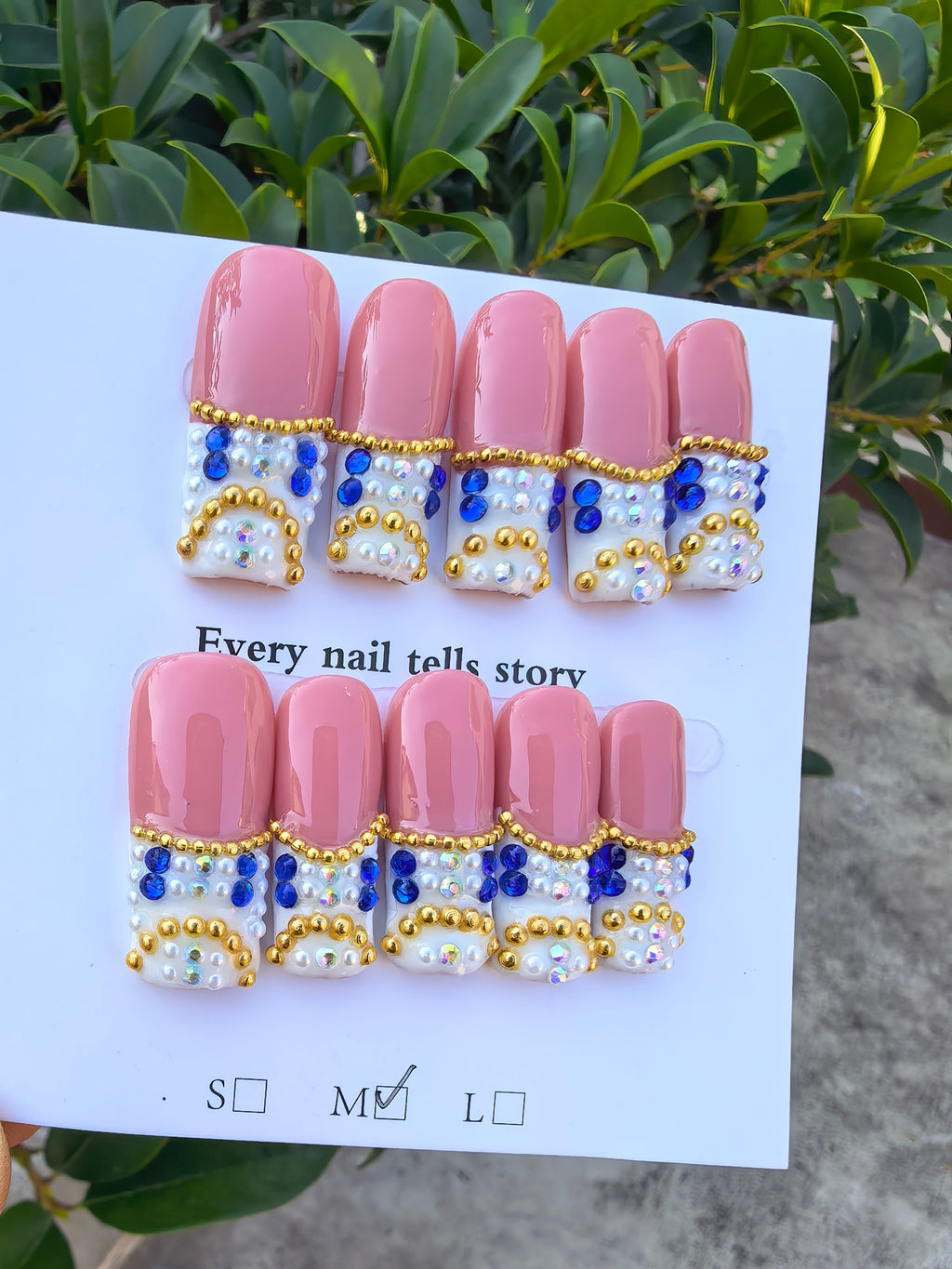 Bling Baroque Pearl Gem French Press On Nails | Handmade Designer Stick On Nails